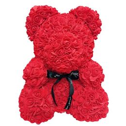 Valentines Day Gift 25cm Red Rose Teddy Bear Rose Flower Artificial Decoration Christmas Gifts Women Valentines Gift267T