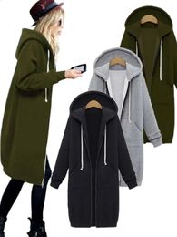 Womens Hoodies Sweatshirts Autumn and Winter Solid Colour Coat Zipper Hooded Jacket Long Sweatshirt Pocket Casual Top 231214