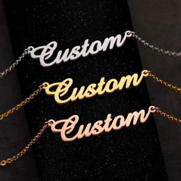 Pendant Necklaces Custom Stainless Steel Golden Name Necklace For Women Man Personalized Nameplate Jewelry Fashion Letter Pendant GiftL231215