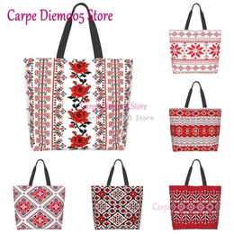 Shopping Bags Ukrainian Embroidery Style Rose Large Capacity Grocery Tote Bag For Ladies 231215