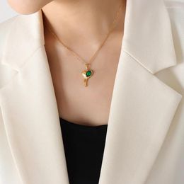 Pendant Necklaces Japan And South Korea Ins Style Necklace Women's Pink Green Zircon Collar Chain Gift Jewellery Wholesale