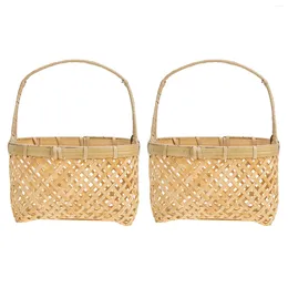 Dinnerware Sets 2 Pcs Rustic Decorations Portable Fruit Basket Storage Holder Exquisite Small Woven Fruits Picking Bamboo Picnic Child