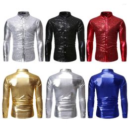 Men's Dress Shirts Stage Shirt Anti-Pilling Soft Versatile Fashion Men Disco Shiny Gold Sequins