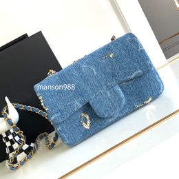 Designer Messenger Bag 20cm Denim Mini Flap Bag 10A Mirror Quality Evening Bag Luxury Chain Bag Beaded Sequins Women's Crossbody Bag bringbring shoulder bag with Box