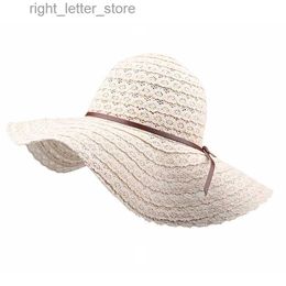 Wide Brim Hats Bucket Hats 2020 Summer Women Sun Hats Fashion Lady Wide Large Brim Foldable Straw Hat Ladies Lace Hollow Straw Beach Cap YQ231215