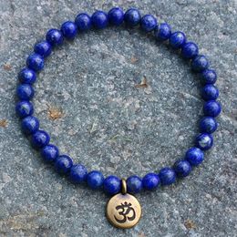 SN1106 Whole Handmade Beaded Bracelet 6mm Lapis Lazuli Natural Stone Beads Antique Brass Ohm Lotus Buddha Charm Bracelet231N