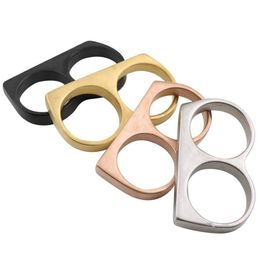 Gold Two Fingers Double Ring Punk Stainless Steel Men's Hip Hop Style Ring 7 8 9 10 11 12279x