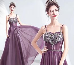 Simple Spaghetti Bridesmaid Dress A-line Floor-length Bridesmaids' & Formal Dresses With Applique Beadings