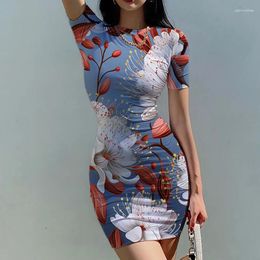 Casual Dresses Summer Lady Slim Dress Flower Plants 3D Printed Beautiful Ladies Trend Fashion