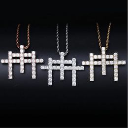 14K Gold INS Gunna Style M Shape Cross Pendant Necklace Micro Pave Cubic Zirconia Diamonds Bling Bling Pendant with 24inch Rope ch248n