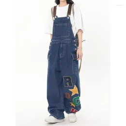 Women's Jeans Fashion Denim Overalls Women American Style High Street Hiphop Print Loose Wide Leg Slimming Casual One-Piece Pants Y2k Trend