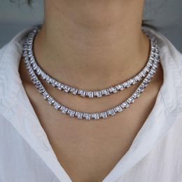 Iced out silver baguette cz tennis chain necklace for women high quality hip hop ice 5A cubic zirconia choker Jewellery in stock296N