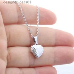 Pendant Necklaces Steel Colour Stainless Tiny Heart Photo Frame Pendant Necklace Heart Charms Floating Locket Necklaces Women Memorial JewelryL231215