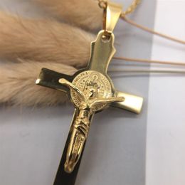 Mens Charm Cross Pendant Chokers Necklaces Fashion Hip Hop Jewelry 18k Gold Plated Design 45cm Long Chain Punk Rock Trendy Necklac235x