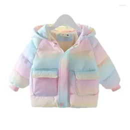Down Coat Baby Girls Clothes 1-6Y Winter & Parkas Hoodies With Hat Gradient Color Plus Velvet Outerwear Coats 5-day