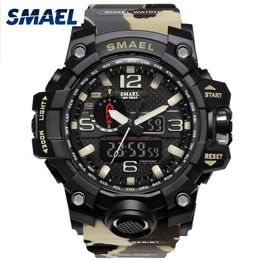 SMAEL Brand Men watch Dual Time Camouflage Military Digital LED Wristwatch 50M Waterproof 1545BMen Clock Sport Watch293J