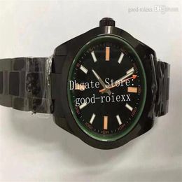 Luminous Watches For Men Watch Men's Green Crystal Glass Bp Automatic 2813 Movement Air Sapphire King Black DLC Coating Pvd B351n