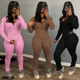 Women's Two Piece Pants Crop Tops Jackets 2 Pieces Sets Outfit Women Elegant Tracksuits 2023 Women Fall Winter Ribbed Sexy Two Piece Pant Sets Joggers T231215