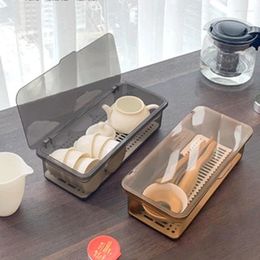 Kitchen Storage Chopsticks Box With Drain Tray Household Desktop Dust Cover Detachable And Washed Basket