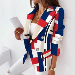 Women's Trench Coats Autumn Winter Jackets For Women Colour Block Short Jacket Casual Long Sleeved Suit Collar Metal Button Slim Jaqueta