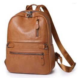 School Bags Vintage Woman Backpack Pu Leather For Teenagers Girls 2024 Simple Hand Shoulder Big Designer Backbags