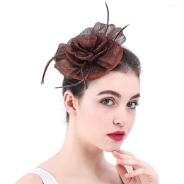 Brown Sinamay Fascinator Hat With Headband Women Elegant Weddings Hair Ornaments Bridal Royal Headpiece Accessories