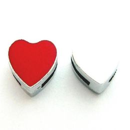 20 50PCS lot 8MM Red Heart Slide Charms DIY Alloy Accessories Fit For 8mm Wristband Keychains Fashion Jewelrys2011