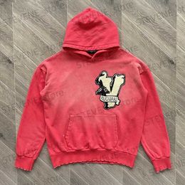 Men's Hoodies Sweatshirts Vertabrace Towel Embroidery Letters Wash Water Vintage Distressed Oversized Red High Street Men's And Women's 11 Hoodie T231215