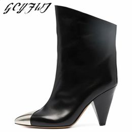 Boot Ankle Boots Autumn Winter High Heel Cowhide Pointed Toe Fashion Ladies Shoes Spike Heels Irontoed Sexy Botines Mujer 231214