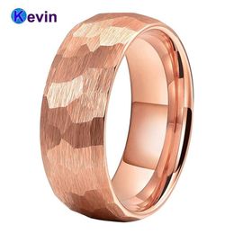 Rose Gold Hammer Ring Tungsten Carbide Wedding Band For Men Women Multi-Faceted Hammered Brushed Finish 6MM 8MM Comfort Fit248Z