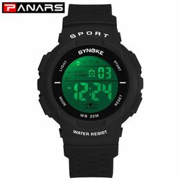 PANARS Kids Sports Digital Watches Colorful LED Hollow Out Strap Multi-function Students Casual Electronic Watches Teenager Boys281h