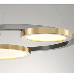 Pendant Lamps Art Salon Office Gold Led Panel Light Round Ring Stainless Steel Study Lamp Bedroom Bar El Room Strip Lights