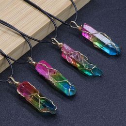 Women' Fashion Necklace Chakra Reiki Healing Stone Crystal Quartz Tree of Life Pendants Pendulum Rainbow DIY Druzy Jewelry Gi274W