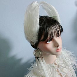 Women Perform Angel Banquet Feather Rhinestone Pearl Headwear Ornament Chic Wedding Party Headdress Hair Clip Hairpins Accessory