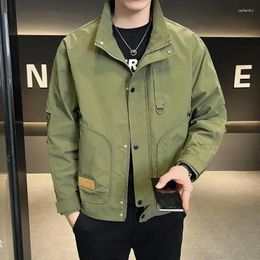 Men's Jackets Spring Autumn Solid Color Fashion Long Sleeve Jacket Men High Street Casual Zipper Pocket Y2K Cardigan Korean Style Outwear