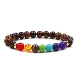 Tiger eye 7 Chakra Reiki Healing Stone Bracelet Yoga Balance Energy Natural Volcanic Stones Beads Jewelry