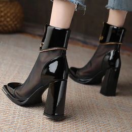 Boots Fashion y High Heels 2024 Spring Mesh Solid Colour Cool Outwear Square Toe Sexy Pumps Female Short 231214