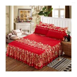 Bed Skirt Custom Red Bedding Sheet Wedding 3pcs Bedspread Sets Soft Beddingsheets
