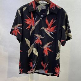 Men's Casual Shirts WACKO MARIA Black Hawaiian Men Women 1:1 Print Leaves Short Sleeve Oversized Summer Tops