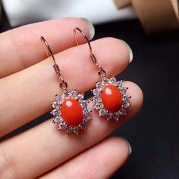 Dangle Earrings FS Fashion Real S925 Sterling Silver Natural Red Coral With Certificate Fine Charm Weddings Jewellery For Women MeiBaPJ