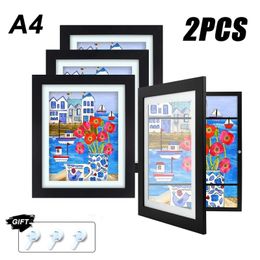 Picture Frames 2PCS kids Art Frames Wooden Changeable Picture Display for A4 Art-Work Children Projects Home Office Storage Picture Display 231215