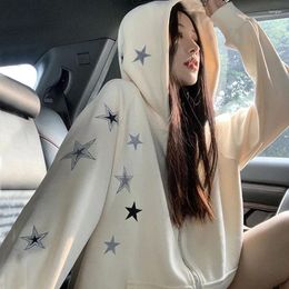 Women's Hoodies Loose Autumn And Winter Zipper Hooded Sweater Y2K Star Pattern Street Hip-hop Coat Man Sweet Casual College Wind Woman