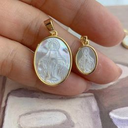 Pendant Necklaces Natural Pearl Shell Virgin Mary For Necklace Bracelet Copper Girl Medal Charm Religious Jewelry Wholesale 10pcs
