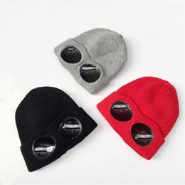 Beanies 2022 Winter Glasses Hat CP Ribbed Knit Lens Beanie Street Hip Hop Knitted Thick Fleece Warm For Women Men226A