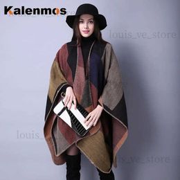 Women's Wool Blends Blanket Scarf Fall Winter Thick Wrap Poncho Women Plaid Travel Shawl Imitation Cashmere Capes National Wind Fork Thicker Cloak T231215