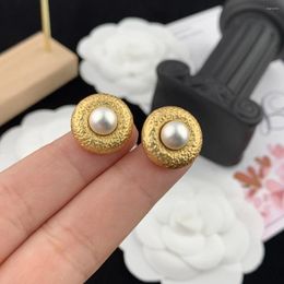 Stud Earrings 2023 Vintage Copper Gold Plated Pearl Inlay Fashion Women's Jewellery