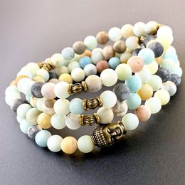 MG0838 Fashion 6 mm Matte Amazonite Yoga Bracelet Buddha 108 Mala Balance Spiritual Wrap Bracelet Mother's Day gift Jewelry276O