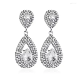 Dangle Earrings European 925 Silver Post Geometric Sparkly Rhinestone Water Drop Bling Crystal Teardrop