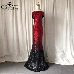 Urban Sexy Dresses Red Sequin Evening Off Shoulder Mermaid Gown Fading Colour Party Dress Black Bottom Zipper Celebrity Formal 231215