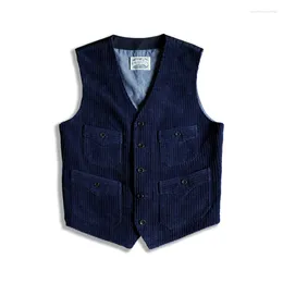 Men's Vests Indigo Dyed V-neck Corduroy Work Vest Classic Style